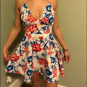 White summer dress with red and blue flowers